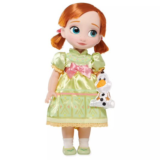 Disney Store Official Animators Collection Anna Doll Frozen, 39cm Includes Olaf with Molded Details Fully Posable Toy in Satin Dress