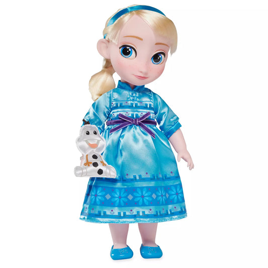 Disney Store Official Animators Collection Elsa Doll Frozen, 39cm Includes Olaf with Molded Details Fully Posable Toy in Satin Dress